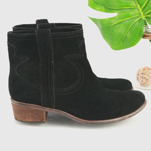 Lucky Brand Womens Terra Boot Size 9.5 Black Suede Block Heel Western Bootie - Picture 4 of 11